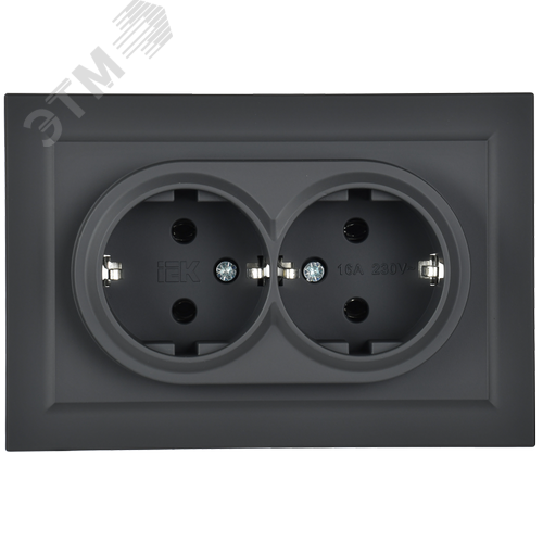 BRITE Розетка двойная с заземлением без защитных шторок 16А в сборе РС12-3-БрГ графит - фото 6
