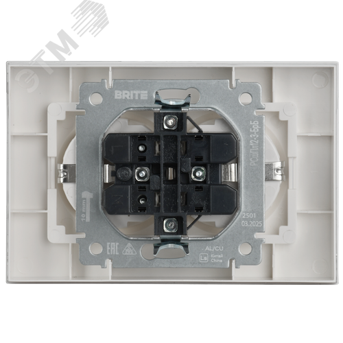 BRITE Розетка 2-местная с заземлением с защитными шторками плоская 16А в сборе РСшПл12-3-БрБ белый IEK - фото 5