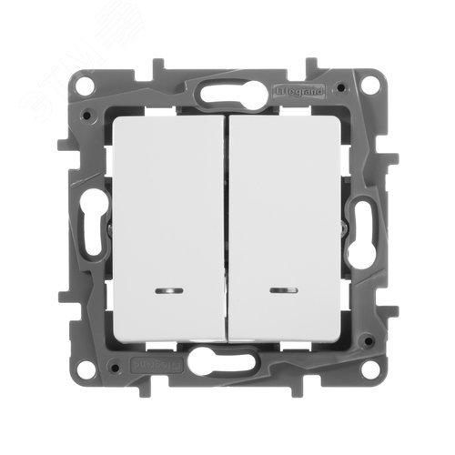 Выключатель 2-клавишный с подсветкой/индикацией 10А безвинтовое крепление белый ETIKA - фото 7