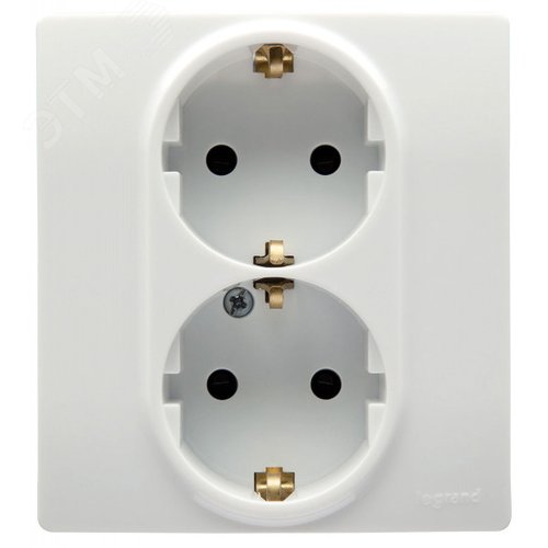 Изображение товара Розетка 2местная с заземлением с защитными шторками 16А в сборе белый ETIKA (шт)