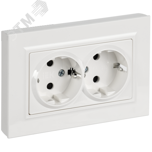 BRITE Розетка 2-местная с заземлением с защитными шторками плоская 16А в сборе РСшПл12-3-БрБ белый IEK - фото 1