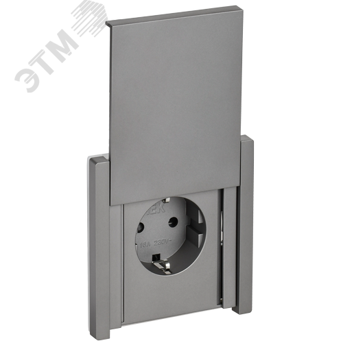 FORTE&PIANO Розетка 1-местная с заземлением с защитными шторками и крышкой безвинтовое крепление 16А IP44 FP519 сталь IEK - фото 1