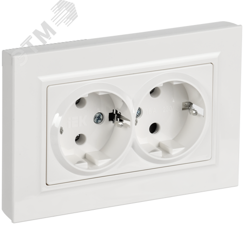 BRITE Розетка 2-местная с заземлением без защитных шторок плоская 16А в сборе РСПл12-3-БрБ белый IEK - фото 1