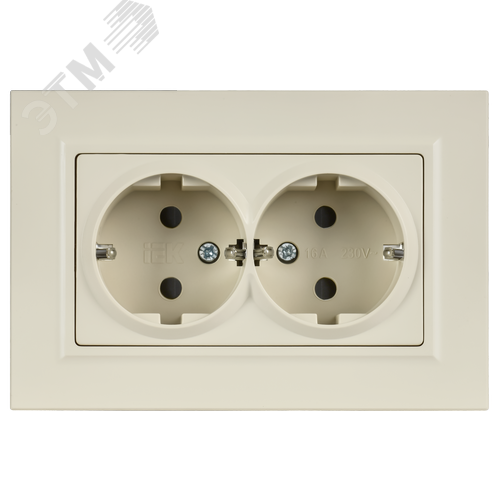 BRITE Розетка 2-местная с заземлением с защитными шторками плоская 16А в сборе РСшПл12-3-БрКр бежевый IEK - фото 6