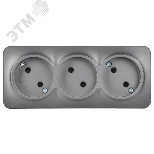 GLORY Розетка 3-местная для открытой установки без заземления без защитных шторок 10А РС23-2-ХСм сталь матовый IEK - фото 5