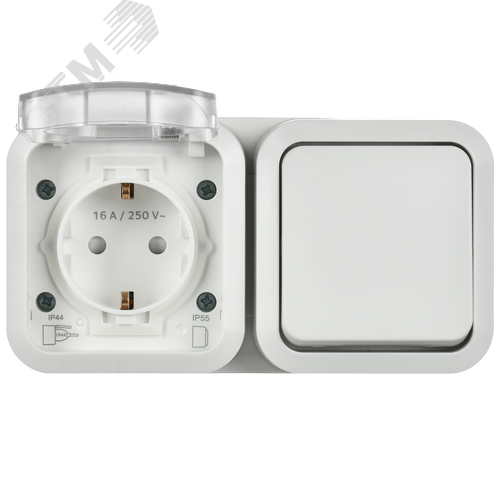 TORS Блок розетка + выключатель горизонтальный 16А IP55 TS342 белый IEK - фото 6