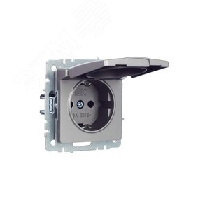 BRITE Розетка с заземлением с защитными шторками и крышкой 16А IP44 РСбш10-3-44-БрС сталь - фото 2