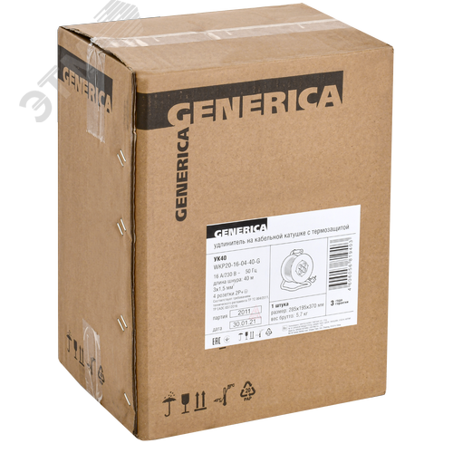 Удлинитель силовой УК40 с термозащитой 4 места 2P+PE/40м 3х1.5мм2 GENERICA - фото 2