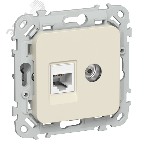Изображение товара FLITE Розетка 2-местная RJ45/TV категория 5Е UTP РКТВ5е-2-0-ФлСл сливочный IEK (шт)