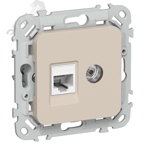 Изображение товара FLITE Розетка 2-местная RJ45/TV категория 5Е UTP РКТВ5е-2-0-ФлЛ льняной IEK (шт)