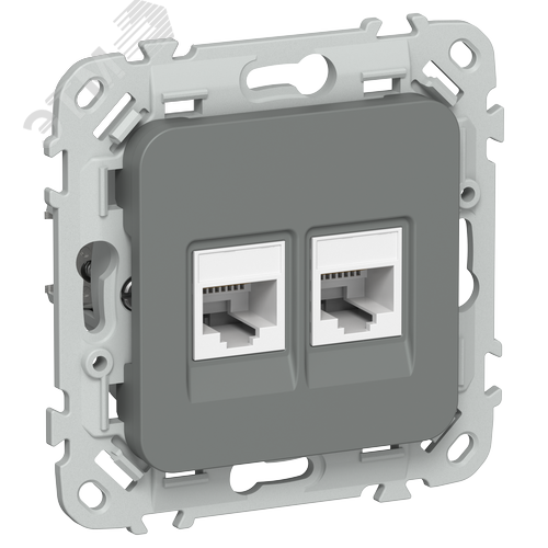 Изображение товара FLITE Розетка 2-местная компьютерная RJ45 категория 5Е UTP РК5е-2-0-ФлМа мокрый асфальт IEK (шт)