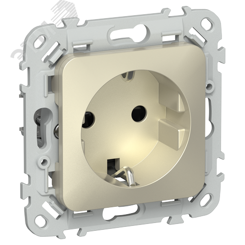 FLITE Розетка с заземлением с защитными шторками безвинтовое крепление 16А РСш11-1-ФлШ шампань IEK - фото 1