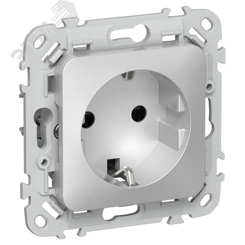 FLITE Розетка с заземлением с защитными шторками безвинтовое крепление 16А РСш11-1-ФлА алюминий IEK - фото 1
