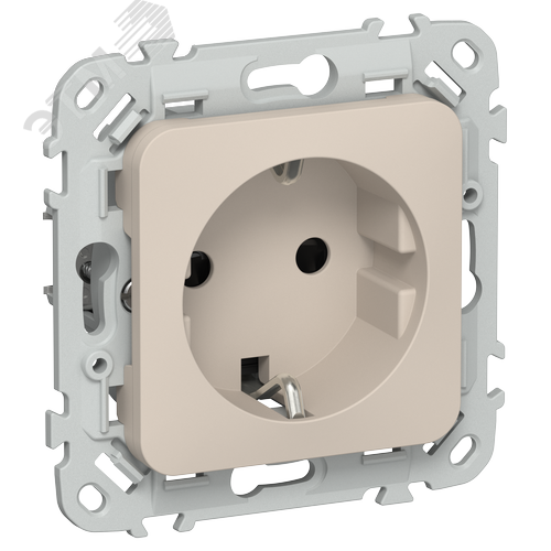 Изображение товара FLITE Розетка с заземлением с защитными шторками безвинтовое крепление 16А РСш11-1-ФлЛ льняной IEK (шт)