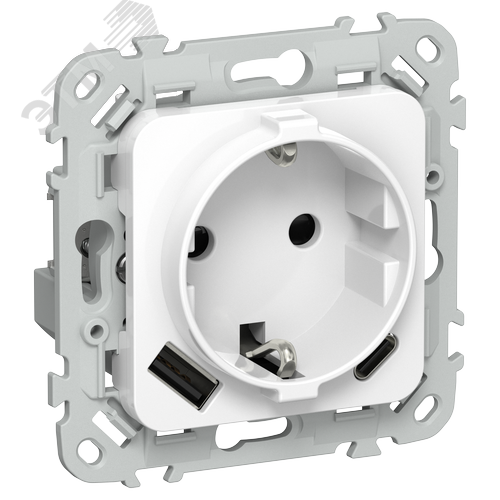 Изображение товара FLITE Розетка 1-местная с заземлением с защитными шторками 16А с USB A+C 20Вт безвинтовое крепление РСЮшс11-1-ФлБ белый IEK (шт)