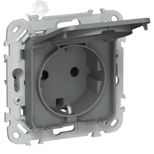 Изображение товара FLITE Розетка с заземлением с защитными шторками и крышкой безвинтовое крепление 16А IP44 РСшкр11-1-44-ФлМА мокрый асфальт IEK (шт)