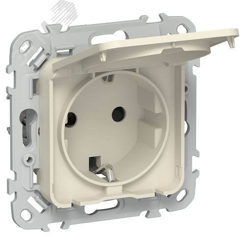 Изображение товара FLITE Розетка с заземлением с защитными шторками и крышкой безвинтовое крепление 16А IP44 РСшкр11-1-44-ФлСл сливочный IEK (шт)