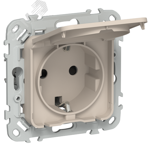 Изображение товара FLITE Розетка с заземлением с защитными шторками и крышкой безвинтовое крепление 16А IP44 РСшкр11-1-44-ФлЛ льняной IEK (шт)