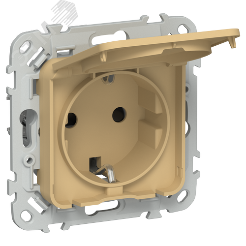Изображение товара FLITE Розетка с заземлением с защитными шторками и крышкой безвинтовое крепление 16А IP44 РСшкр11-1-44-ФлШм шамуа IEK (шт)
