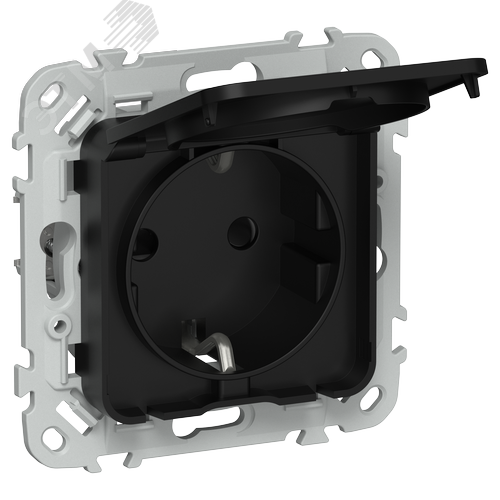 Изображение товара FLITE Розетка с заземлением с защитными шторками и крышкой 16А IP44 РСшкр11-0-44-ФлЧ черный IEK (шт)