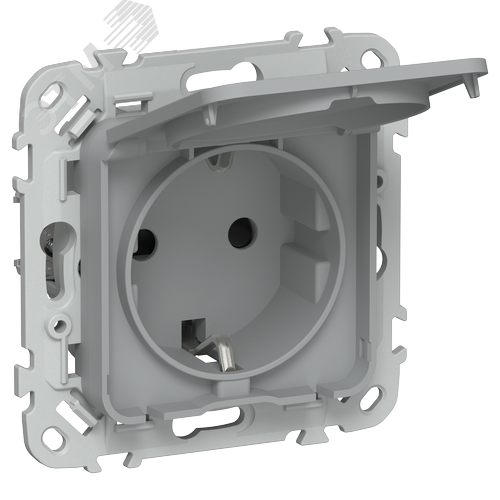Изображение товара FLITE Розетка с заземлением с защитными шторками и крышкой 16А IP44 РСшкр11-0-44-ФлС серый IEK (шт)
