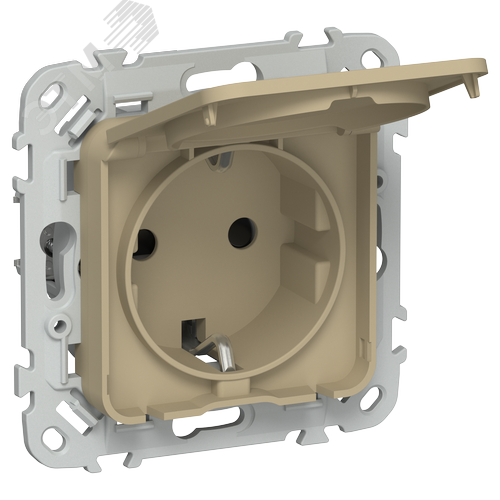 Изображение товара FLITE Розетка с заземлением с защитными шторками и крышкой 16А IP44 РСшкр11-0-44-ФлХ хаки IEK (шт)