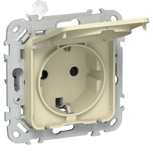 Изображение товара FLITE Розетка с заземлением с защитными шторками и крышкой 16А IP44 РСшкр11-0-44-ФлН навахо IEK (шт)