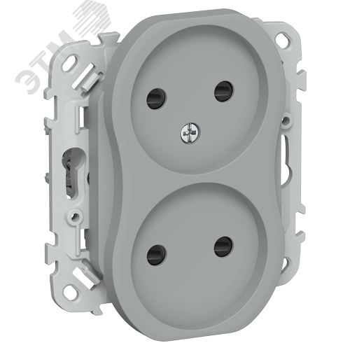 Изображение товара FLITE Розетка 2-местная без заземления с защитными шторками безвинтовое крепление 10А РСш02-1-ФлС серый IEK (шт)