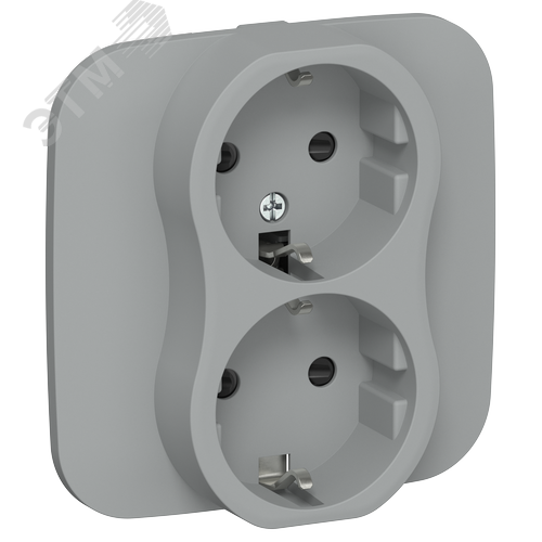 Изображение товара FLITE Розетка 2-местная с заземлением с защитными шторками безвинтовое крепление 16А в сборе РСш12-1-А-ФлС серый IEK (шт)