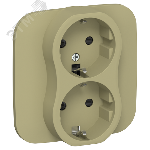 Изображение товара FLITE Розетка 2-местная с заземлением с защитными шторками безвинтовое крепление 16А в сборе РСш12-1-А-ФлО оливковый IEK (шт)