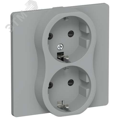 Изображение товара FLITE Розетка 2-местная с заземлением с защитными шторками безвинтовое крепление 16А в сборе РСш12-1-К-ФлС серый IEK (шт)