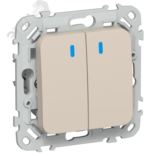 Изображение товара FLITE Выключатель 2-клавишный с индикацией 10А ВС12-1-1-ФлЛ льняной IEK (шт)