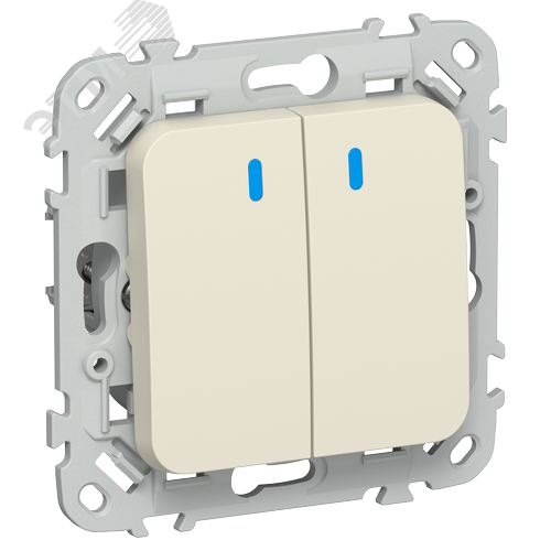 Изображение товара FLITE Выключатель 2-клавишный проходной с индикацией 10А ВС62-1-1-ФлСл сливочный IEK (шт)
