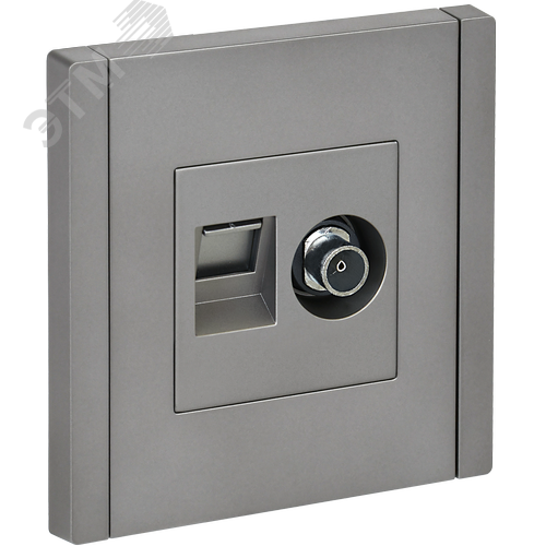 Изображение товара FORTE&PIANO Розетка двойная TV+RJ45 кат.5E FP536 сталь IEK (шт)