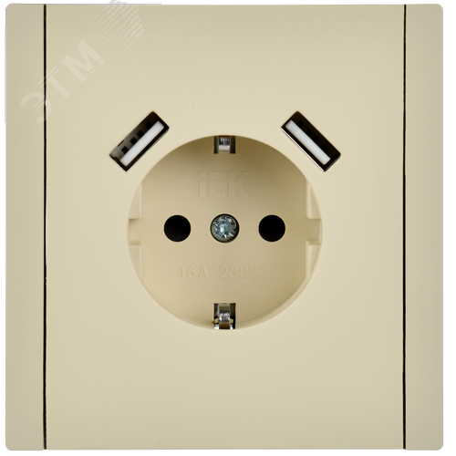 FORTE&PIANO Розетка 1-местная с заземлением с защитными шторками винтовое крепление 16А USB A+A 3,1А FP445 ваниль IEK - фото 2