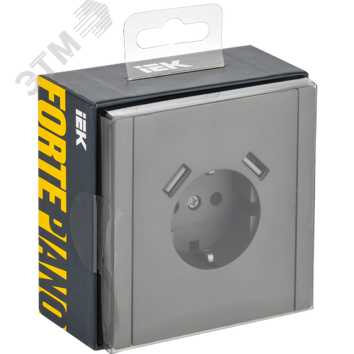 FORTE&PIANO Розетка 1-местная с заземлением с защитными шторками винтовое крепление 16А USB A+A 3,1А FP545 сталь IEK - фото 6