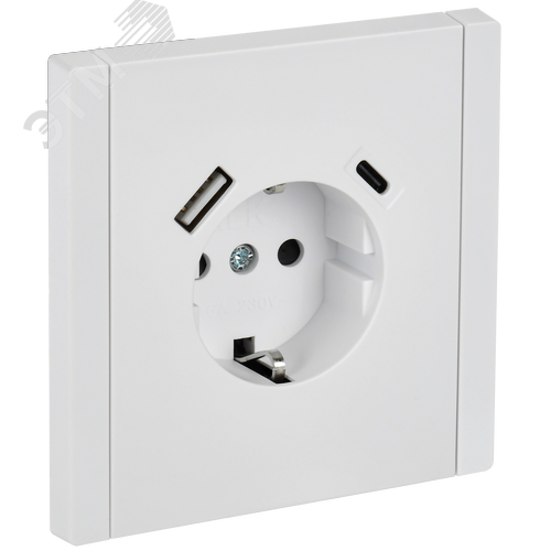 Изображение товара FORTE&PIANO Розетка 1-местная с заземлением с защитными шторками винтовое крепление 16А USB A+C 18Вт FP247 белый IEK (шт)