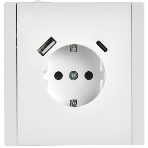 FORTE&PIANO Розетка 1-местная с заземлением с защитными шторками винтовое крепление 16А USB A+C 18Вт FP247 белый IEK - фото 2