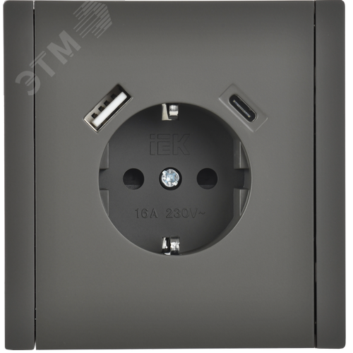 FORTE&PIANO Розетка 1-местная с заземлением с защитными шторками винтовое крепление 16А USB A+C 18Вт FP347 серый IEK - фото 2