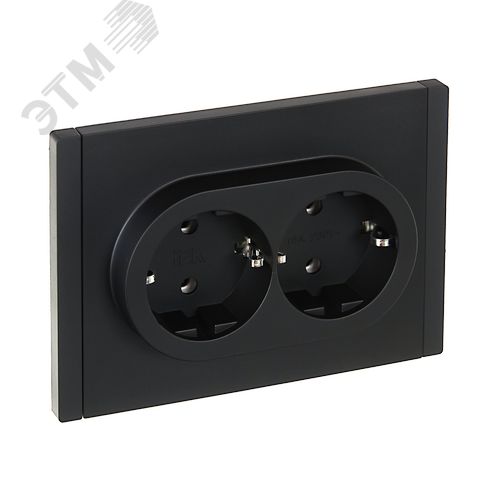 FORTE&PIANO Розетка 2-местная с заземлением без защитных шторок безвинтовое крепление 16А FP124 черный IEK - фото 1