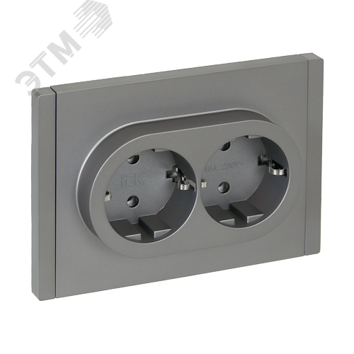 Изображение товара FORTE&PIANO Розетка 2-местная с заземлением без защитных шторок безвинтовое крепление 16А FP524 сталь IEK (шт)