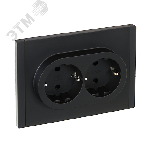 Изображение товара FORTE&PIANO Розетка 2-местная с заземлением с защитными шторками безвинтовое крепление 16А FP123 черный IEK (шт)