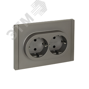 FORTE&PIANO Розетка 2-местная с заземлением с защитными шторками безвинтовое крепление 16А FP523 сталь IEK - фото 1