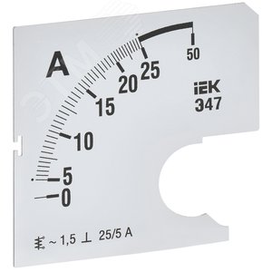Шкала сменная для амперметра Э47 25/5А класс точности 1,5 72х72мм