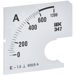 Изображение товара Шкала сменная для амперметра Э47 600/5А класс точности 1,5 72х72мм (шт)