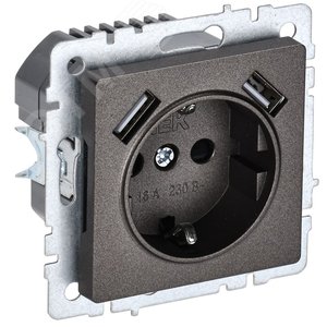 Изображение товара BRITE Розетка с заземлением с защитными шторками 16А с USB A+A 2,1А РЮш10-1-БрТБ бронза (шт)