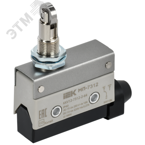 Микропереключатель концевой МП-7312 вертикальный толкатель с нажимным роликом резьбовое крепление IP40 - фото 1