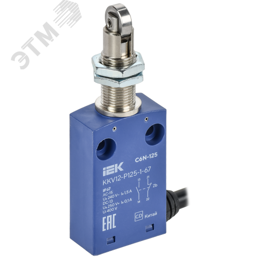 Выключатель концевой C6N-125 вертикальный толкатель с нажимным роликом резьбовое крепление IP67 - фото 1