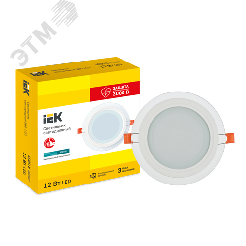 Светильник декоративный светодиодный LED встраиваемый ДВО 1621 со стеклом круг 12Вт 4000К IP20 - фото 6