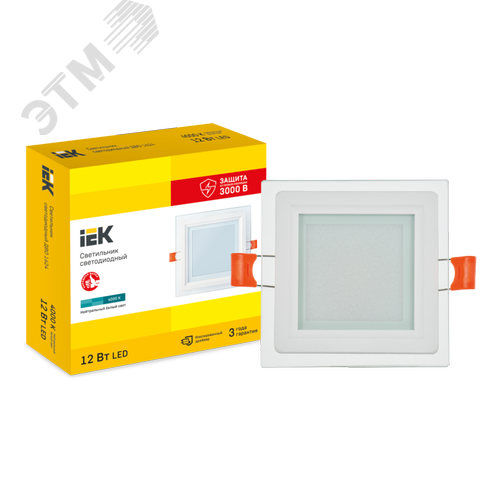 Светильник декоративный светодиодный LED встраиваемый ДВО 1624 со стеклом квадрат 12Вт 4000К IP20 - фото 6